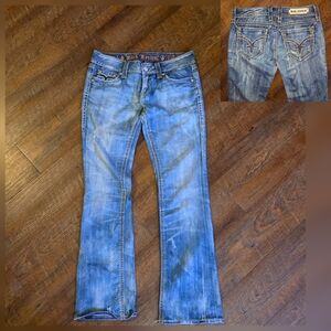 Rock Revival Womens Jeans Denisa Bootcut Low Rise Distressed Bling Sz 29 (30x31)